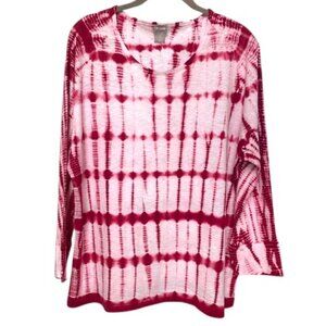 Chico's Cranberry Cherry Pink White Tie Dye Scoop Neck Top Sz L #05